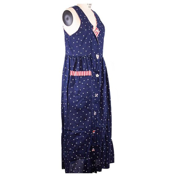 Dogwood Lane Women’s Blue Dress Patriotic Flag Button Stars Hearts Sleeveless S - Picture 6 of 9